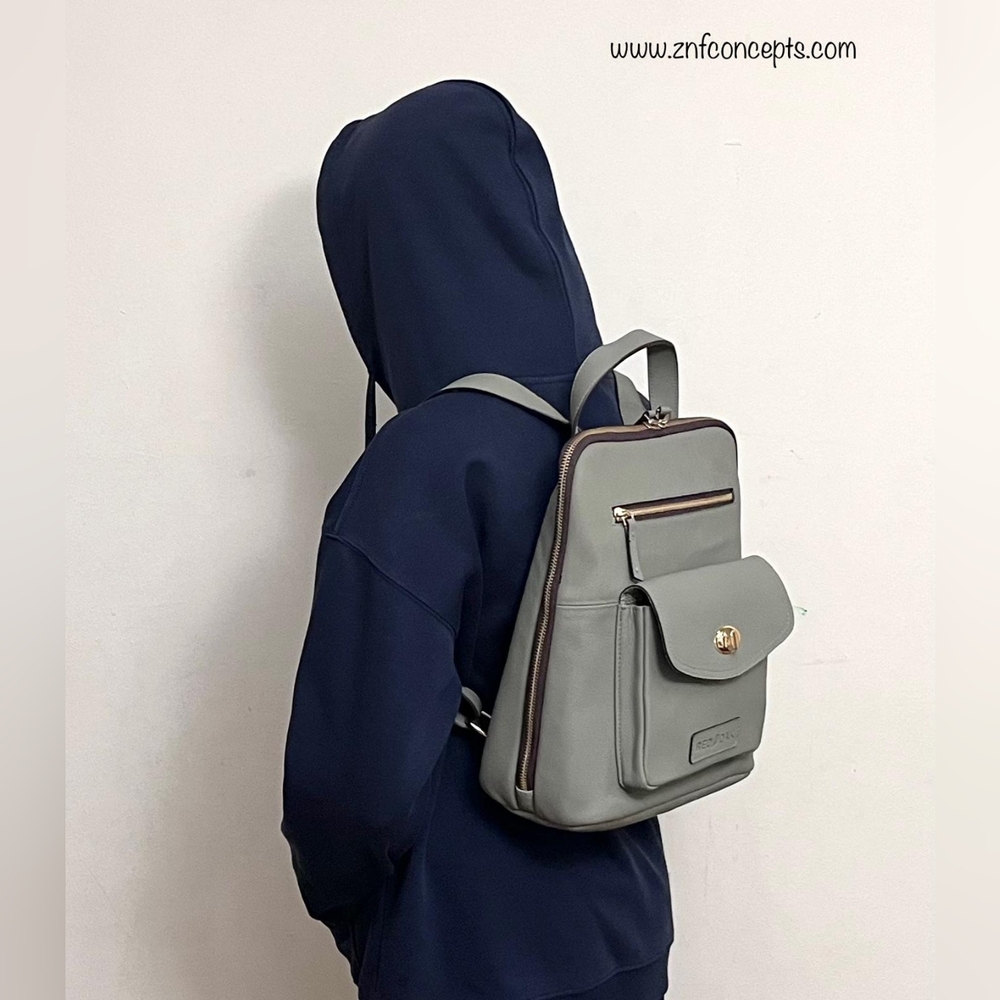 Leather Backpack Sage Green Color
